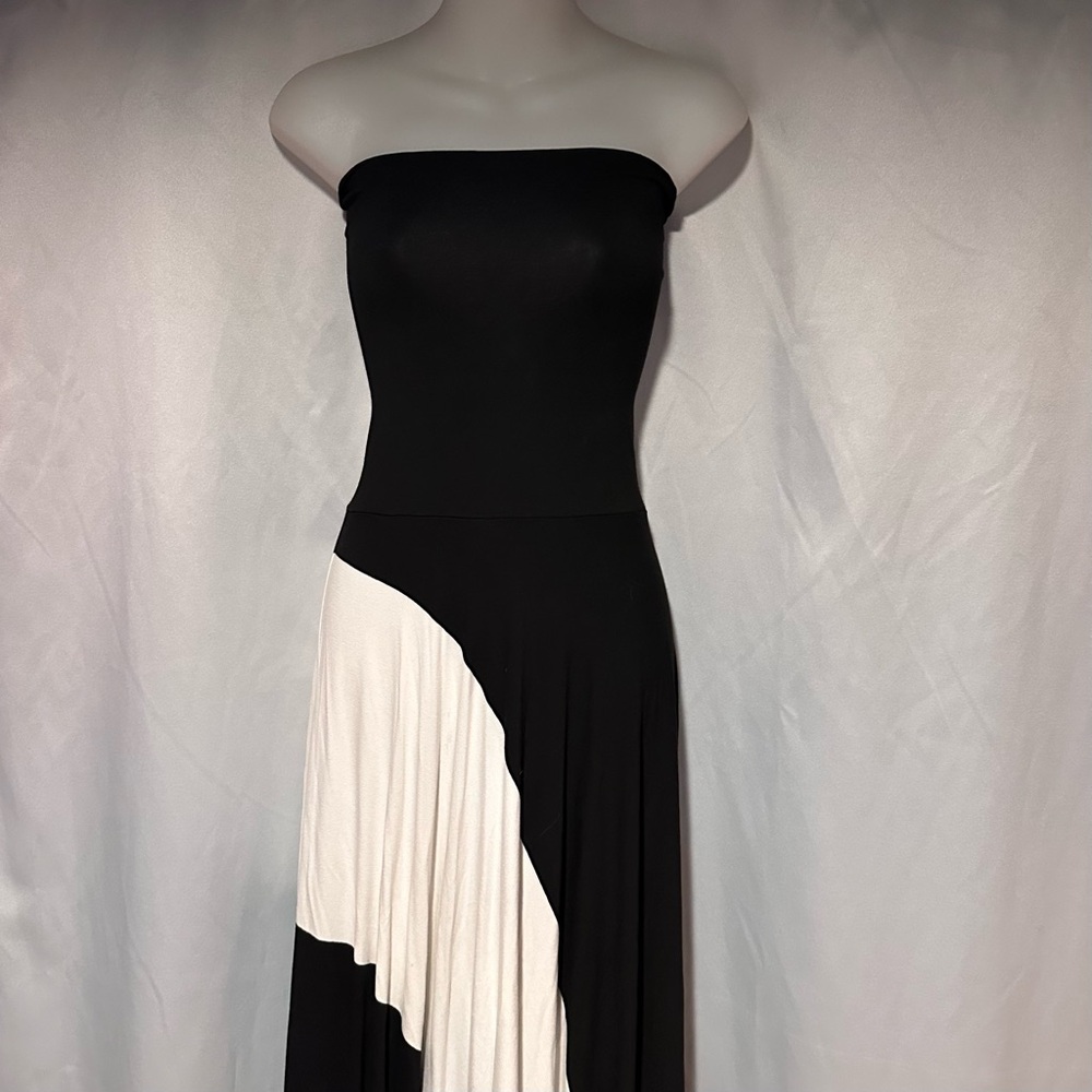 Stunning Designer Black and White Color Block Bias Cut Maxi Dress Skirt XS Bust